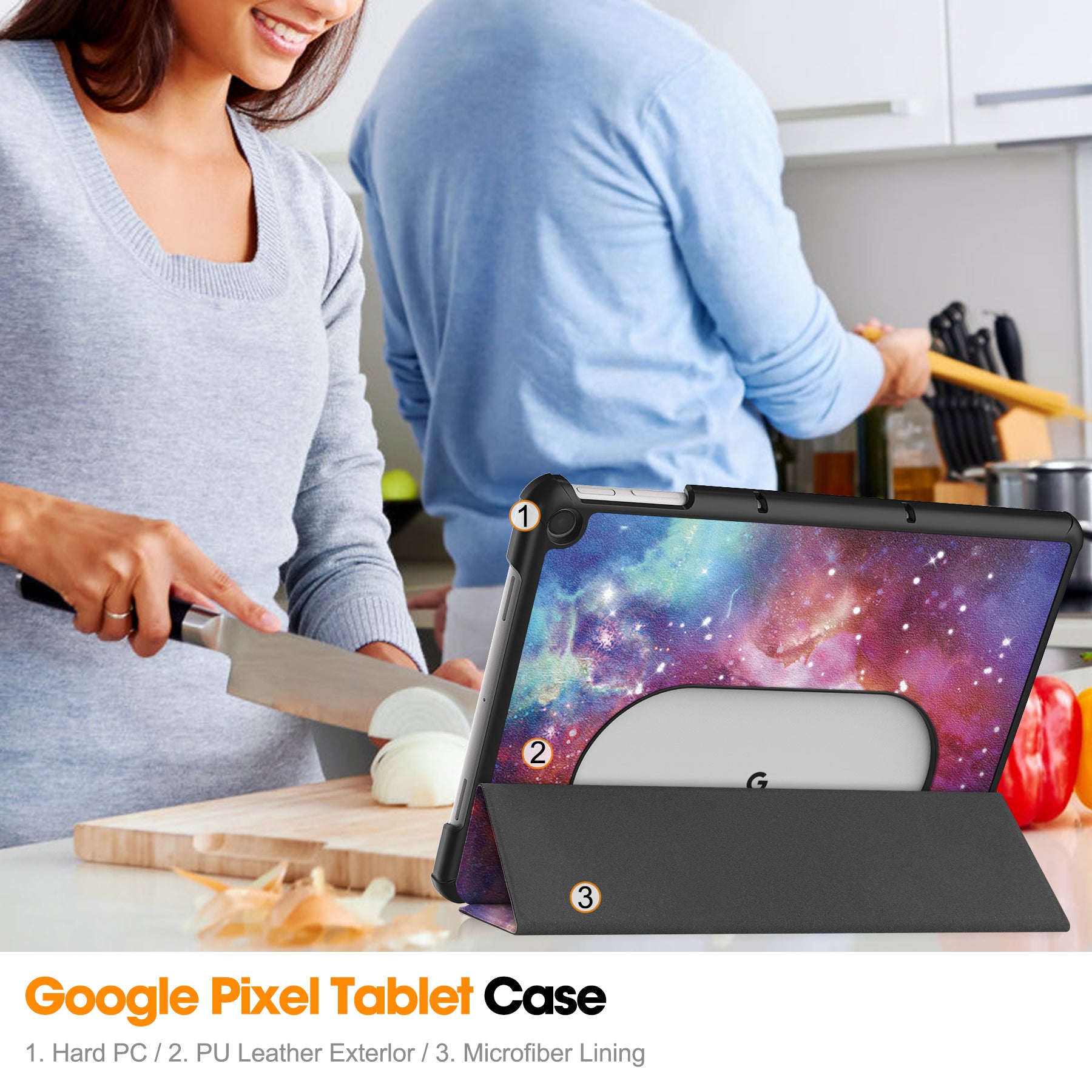 Trifold Stand PU Leather Case for Google Pixel Tablet , Pattern Printing Protective Tablet Cover - Galaxy Trifold Stand PU Leather Case for Google Pixel Tablet , Pattern Printing Protective Tablet Cover - Galaxy